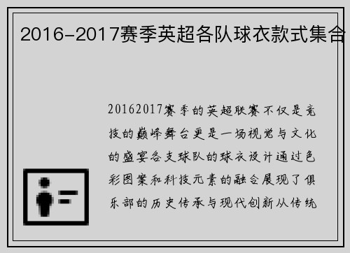 2016-2017赛季英超各队球衣款式集合